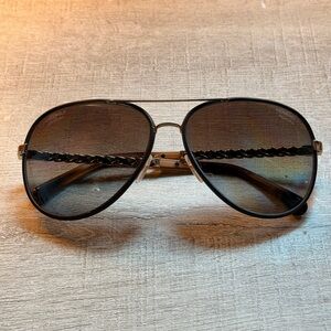 CHANEL Black Aviator Sunglasses with Braided Bridge Detail